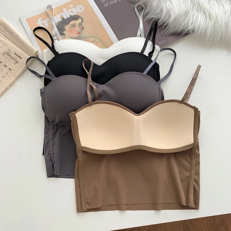 ITOOLIN Fashion Backless Tank Tops Cute Crop Tops For Women Slim Elastic Camisole Ice Silk Women Spaghetti Camis With Bra Pad