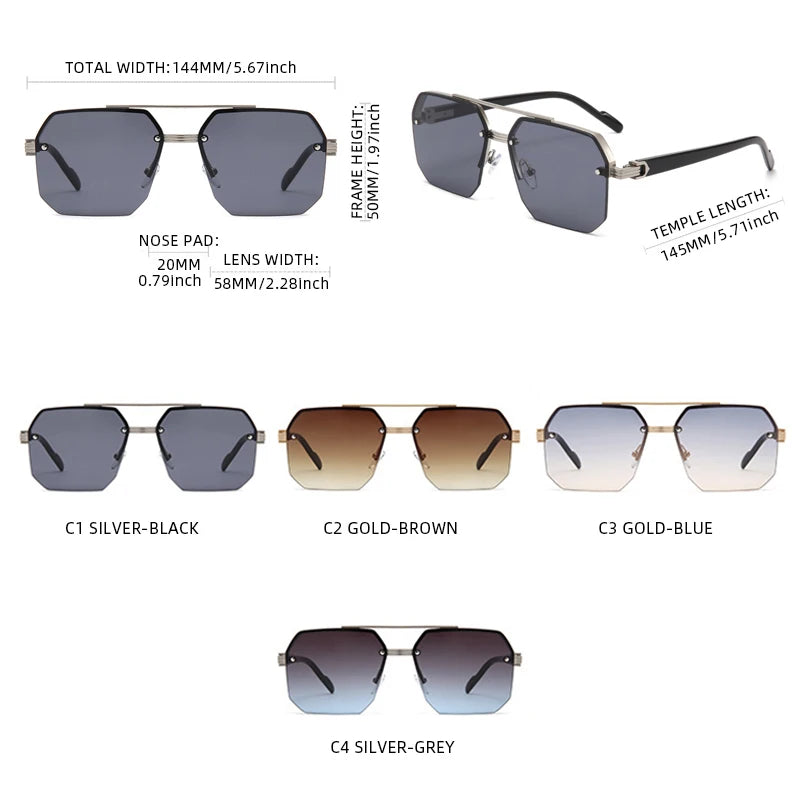 Fashion Half Frame Sunglasses Men Women Classic Big Business Sun Glasses Male Trendy Driving Shades