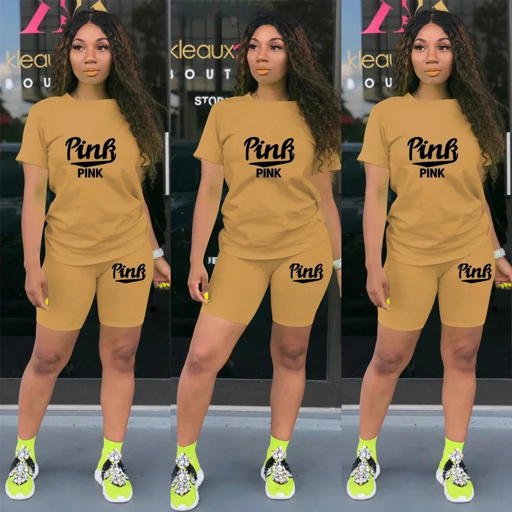 Hot Sale Of The Season round Neck Short Sleeve Printed Home Leisure Base Layer Set Multicolor Summer Bottoming Outfit Women's Sk Badiee Stylez