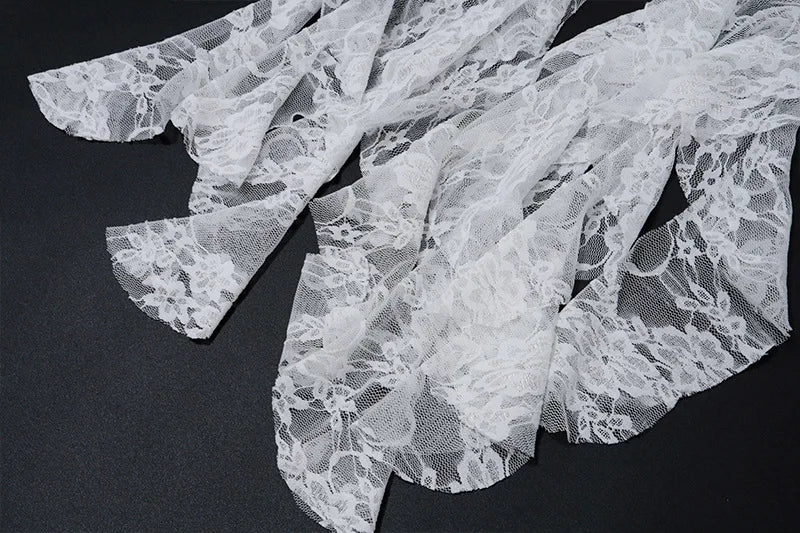 Hollow Out Lace Crop Top Women Sexy Off Shoulder Bodycon Bandage Slim Tank Tops Ladies 2024 Folds Lace-up T-shirts Femme