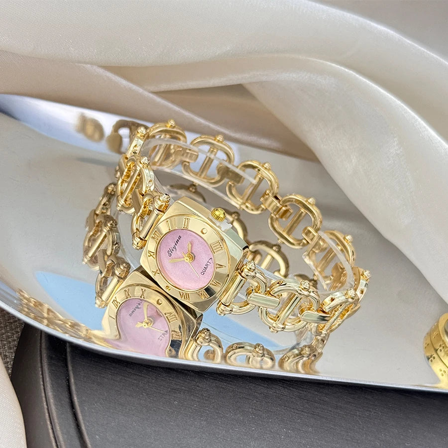 High-End Women's Skeleton Design Watch Square Roman Hour Markers Light Luxury Fashion Cross-Border Best-Seller Ladies Watch