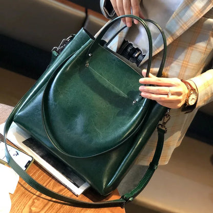 Burminsa Retro Cowhide Genuine Leather Handbags For Women 2025 Luxury Designer Work Tote Shopping Ladies Shoulder Crossbody Bags Green
