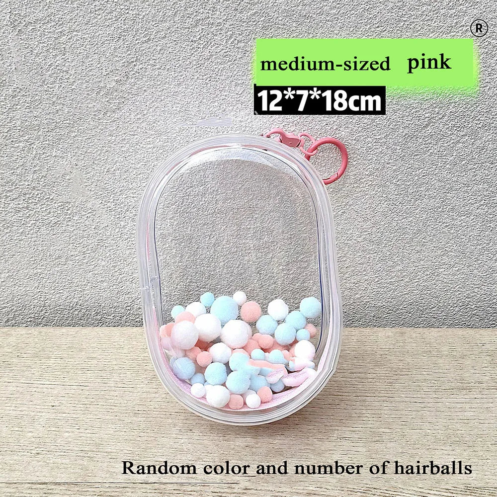 Transparent Outdoor Bag with Keychain Mystery Doll Display Storage Bags Dust-Proof Organizer Pouches Classic Doll Storage Bags pink M (hairball)