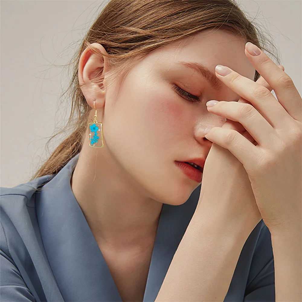 New In Earrings Dried Flower Crystal Dangle Hoop Earrings For Women Stainless Steel Diycharm Long Earring Cute Jewelry Wholesale