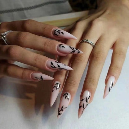 24pcs Glossy Black Fake Nails Set Press On Nail Tips Solid Color Long Stiletto Removable Artificial Nails Decoration Nail Art style6