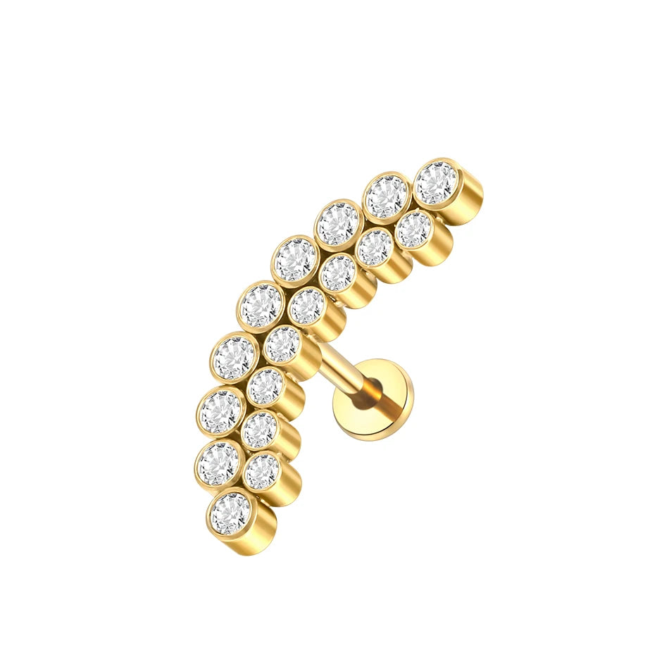 PVD Titanium PIERC Labret Stud Double CZ Paved Ear Cartilage Tragus Helix Earrings Lip Ring Daith Piercing Gift for Women A Gold color (1pc)