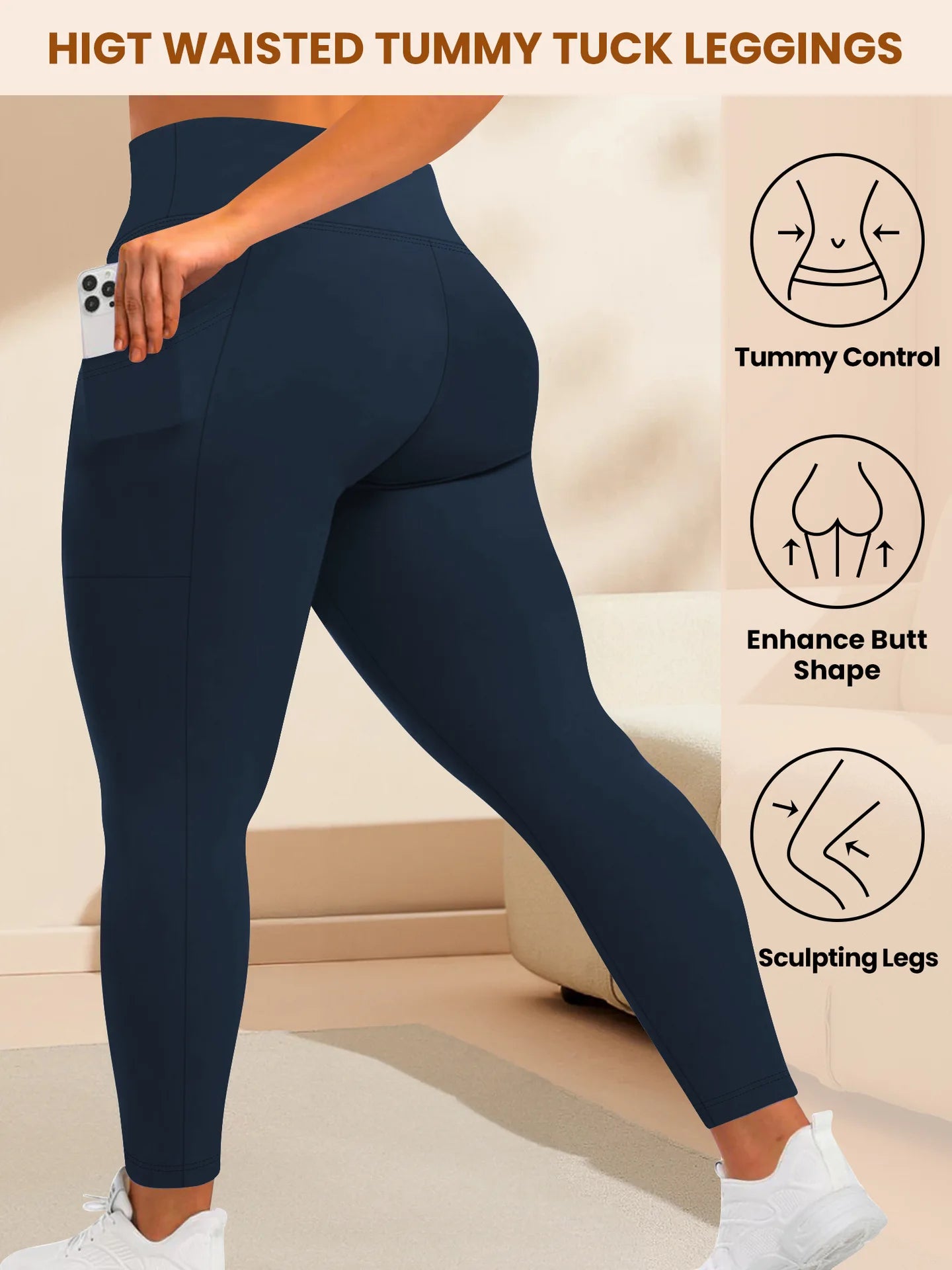Women's High-Waisted Yoga Pants Plus Size Butt-Lifting Workout Leggings with Pockets Elastic Activewear for Gym & Running