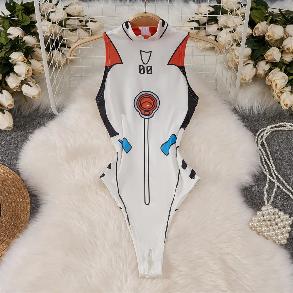 Japanese Sexy Print Kimono Slim Fit V-Neck Nightgown Loose Petal Sleeves Women's Erotic Lingerie Mini Irregular Patchwork Dress QD277-White-O