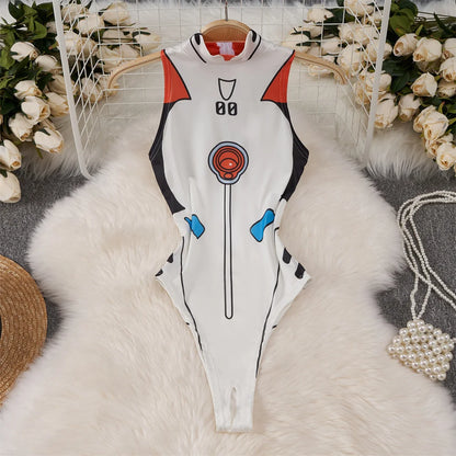 Japanese Sexy Print Kimono Slim Fit V-Neck Nightgown Loose Petal Sleeves Women's Erotic Lingerie Mini Irregular Patchwork Dress QD277-White-O