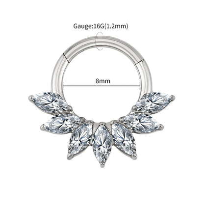 Right Grand 16G Marquise CZ Hinged Segment Hoop Nose Ring ASTM F136 Titanium Septum Piercing Cartilage Daith Hoop Earring Tit 1.2x8mm