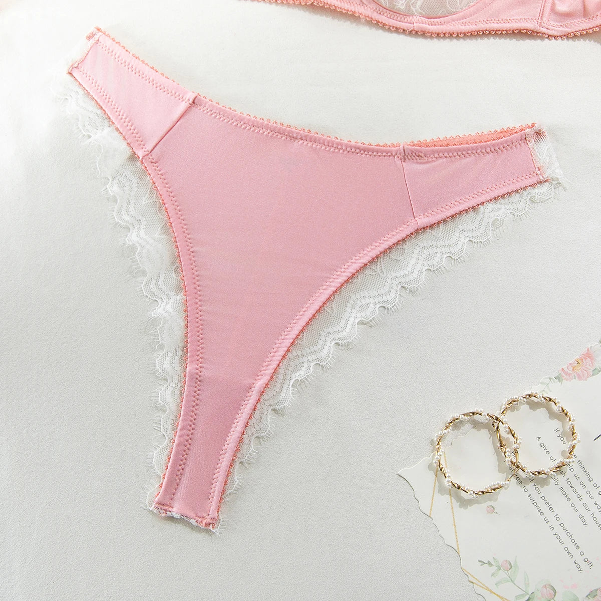 French Satin Lace Bra And Thong Set Sexy Ultrathint Lace Patchwork Lingerie Two Picec Sets Fancy Erotic Intimate Underwear Suit