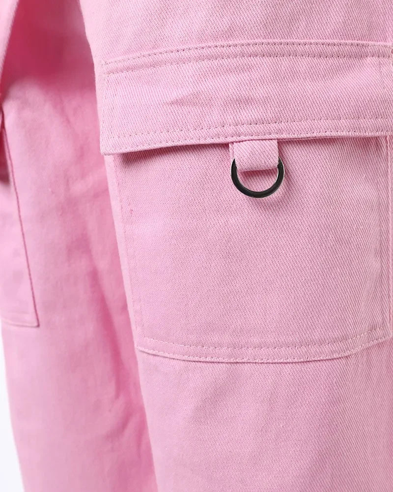 Women's Cargo Pants Casual Trousers 2024 Spring Autumn Solid Color Trend Street Pocket Design Cuff Suspenders Streetwear Women