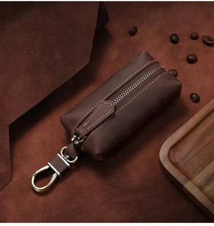 Genuine Leather Zipper Car Key Case Coin Purse Wallet with Key Car Smart Change Purse Coin Pouch Keychain Holder for Men Women