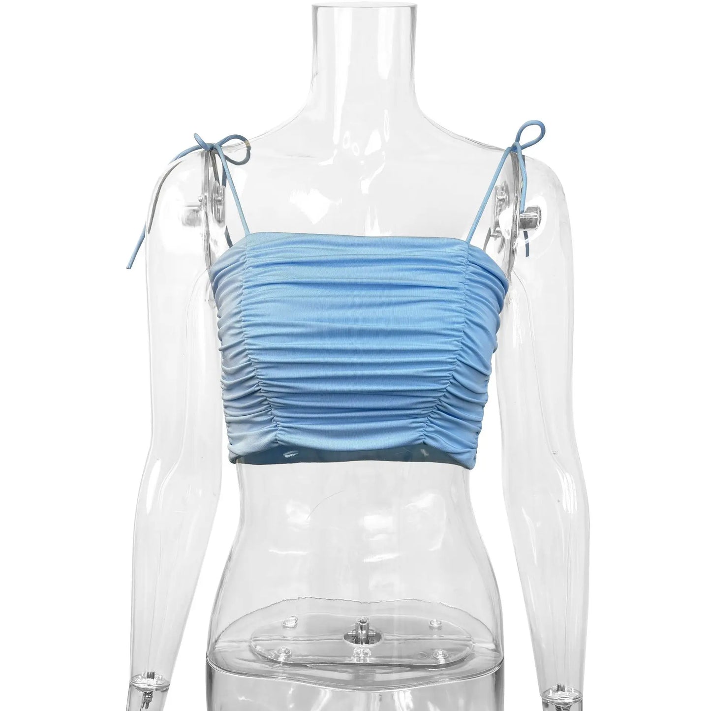 Fairyshely Sexy Female Summer Tied Strap Top 2025 Women Lace Sleeveless Bodycon Short Vest Lady Blue Off Shoulder Clud Crop Tops