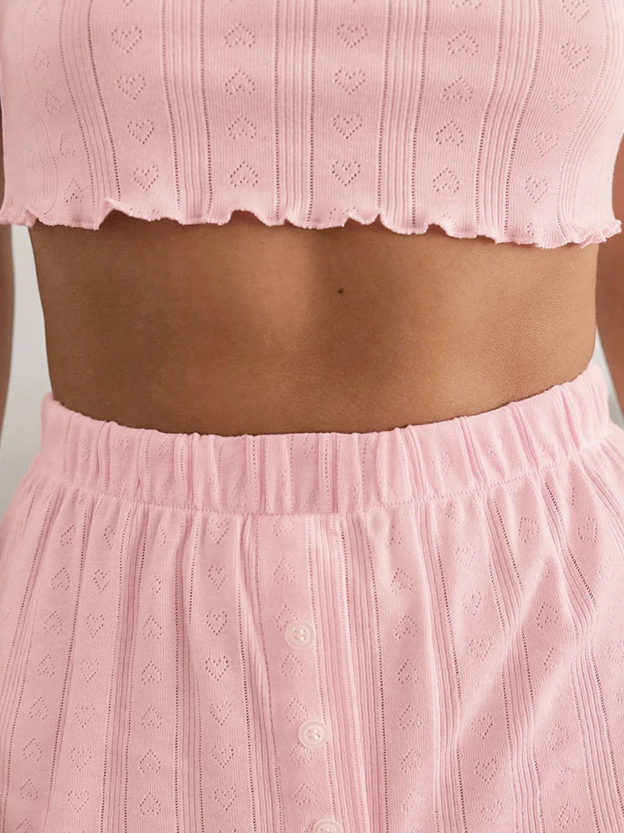 Mozuleva Women's Lace Up Cardigan Camisole Shorts 3-piece Set Spring Jacquard Pajamas Comfortable Women's Home Clothes Sets