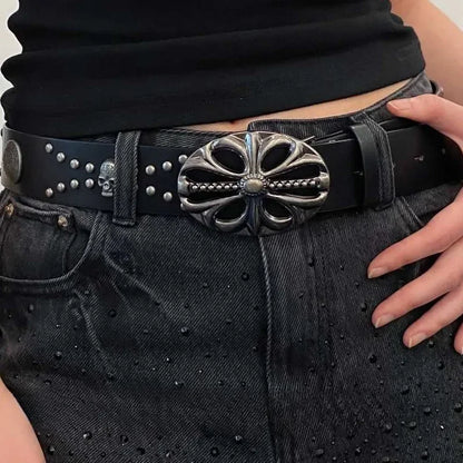 New Men's Belt Bohemian Style Vintage Inlaid Skeleton Head Women's Belt Riveted Belts Six Star Belt Punk Rock Sexpot Y2K Belts