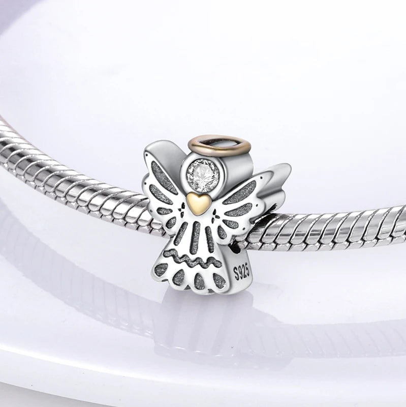 925 Silver Lucky Guardian Angel Dangle Beads Charm Women Fit Original Bracelet Necklace Original DIY Jewelry Making Gift
