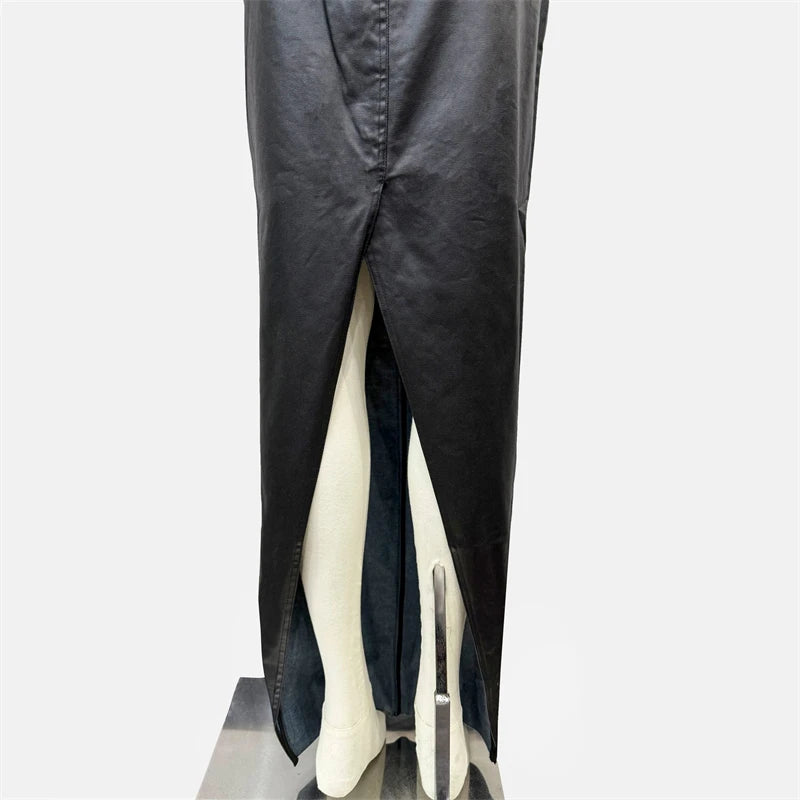 Women's dress New sexy backless long dresses for autumn 2025 PU coated hip hugging dress party dresses y2k floor length dress