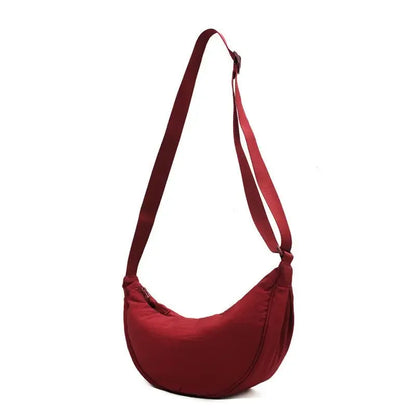 Simple Design Women's Messenger Bag Fashion Ladies Nylon Hobos Small Shoulder Bags Vintage Female Girls Purse Cloth Handbags winered