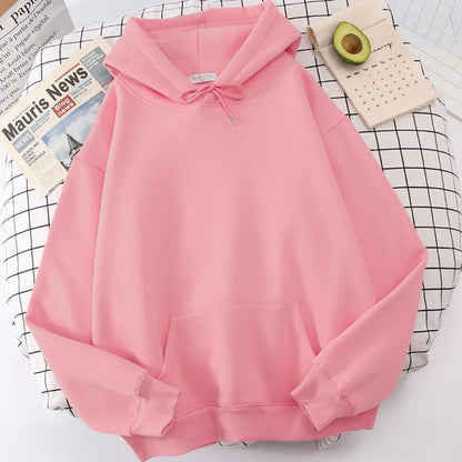 Autumn Casual Women's Solid Hoodie Comfortable Strecth Sweatshirts Loose Pocket Warm Clothes Fashion Street Female Pullovers Pink