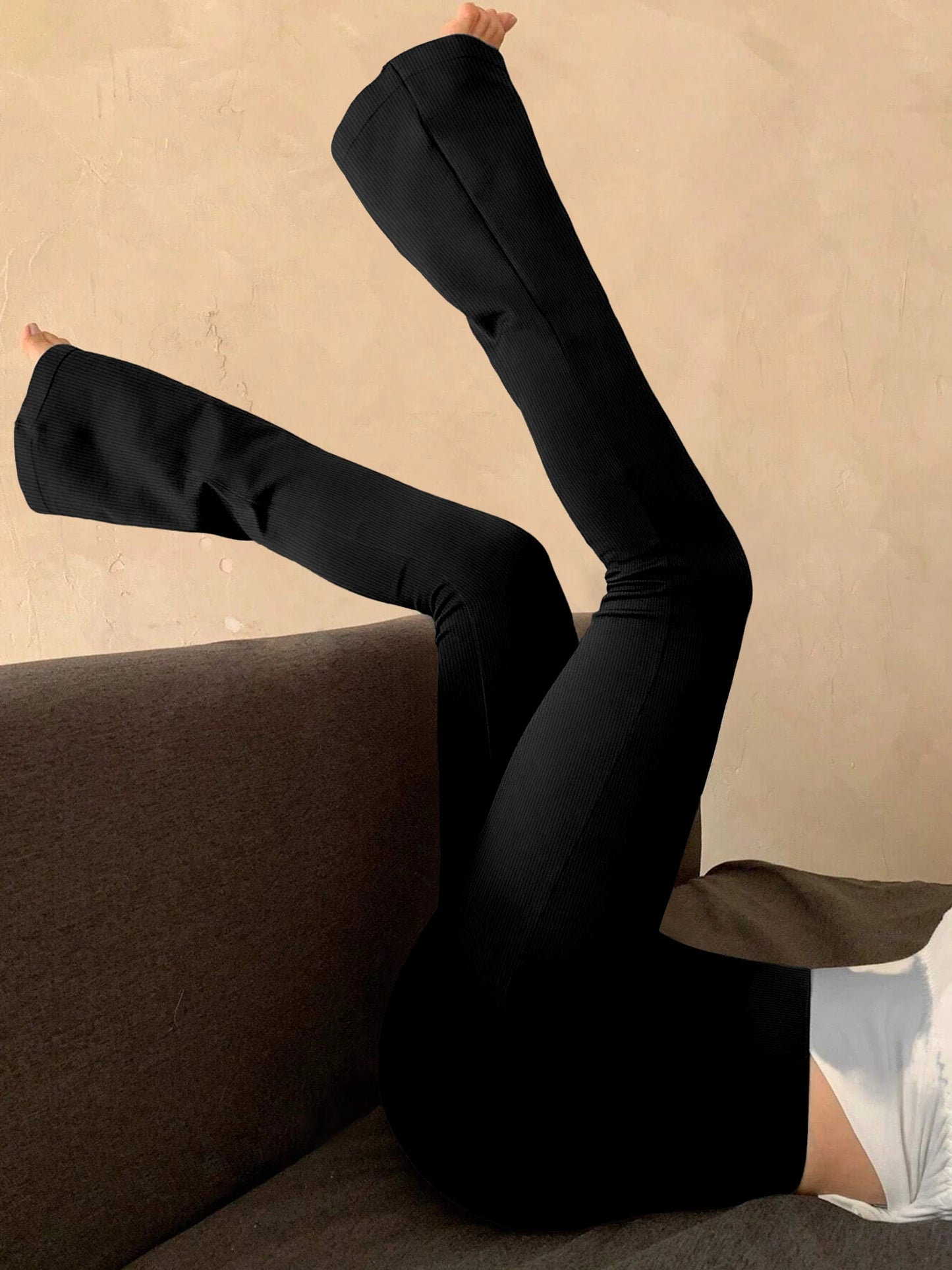 Women's Fashion Trousers Solid Colour High-waisted Flared Pants Slim and Skinny Women's Dragging Trousers Versatile Female Pants