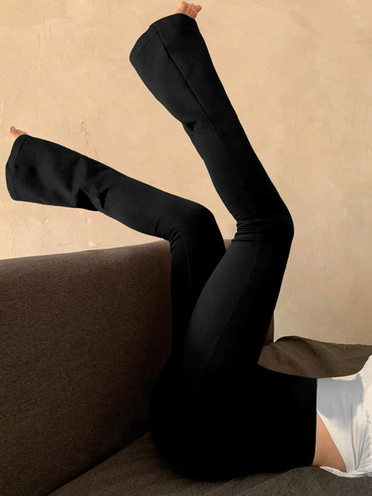 Women's Fashion Trousers Solid Colour High-waisted Flared Pants Slim and Skinny Women's Dragging Trousers Versatile Female Pants