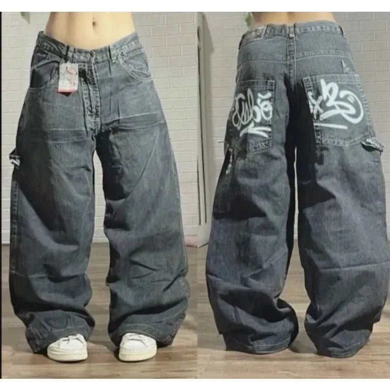 Y2K Fashion Baggy Jeans Denim Cargo Pants Womens Vintage Multi Pocket High Waist New Harajuku Gothic Wide Trouser Streetwear