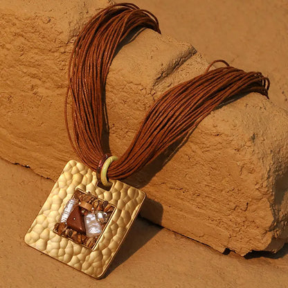 Statement Vintage Necklace with Square Pendant for Women Girl Trendy Wedding Party Jewelry