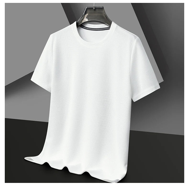 New Summer Waffle Round Neck Short Sleeved T-shirt for Men's Short Sleeved Top Badiee Stylez