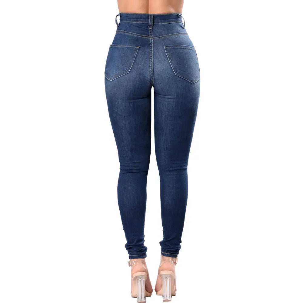 Botvotee Ripped Skinny High Waisted Pencil Jeans for Women Casual Y2K Streetwear Denim Pants Dark Blue Elastic Jeans Woman - Badiee Stylez