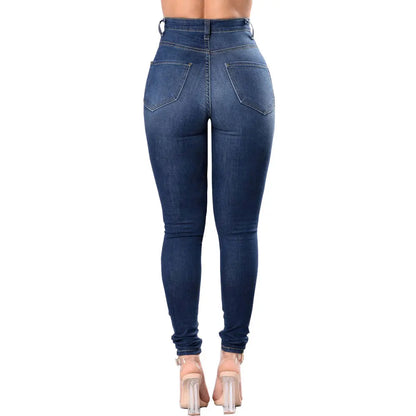 Botvotee Ripped Skinny High Waisted Pencil Jeans for Women Casual Y2K Streetwear Denim Pants Dark Blue Elastic Jeans Woman - Badiee Stylez