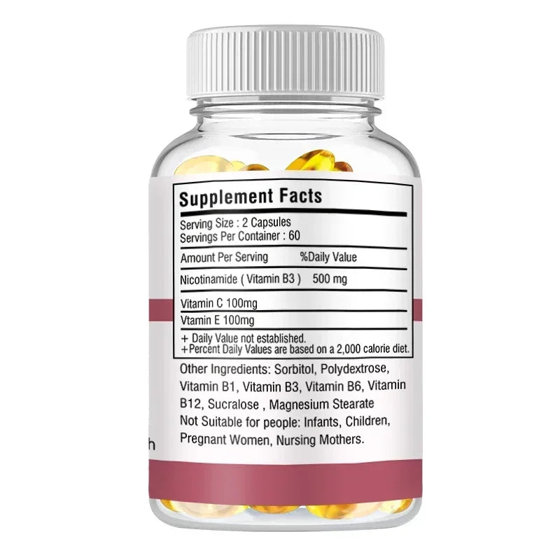 Niacinamide Whitening Capsules - with Vitamin B3, Supports Skin and Immune Health, Reduces Wrinkles and Fights Aging, Non-GMO