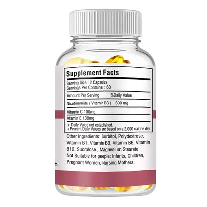 Niacinamide Whitening Capsules - with Vitamin B3, Supports Skin and Immune Health, Reduces Wrinkles and Fights Aging, Non-GMO