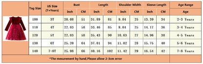 2025 Red Christmas Dress for Baby Girls Winter Long Sleeve Mesh Dresses for 3-8Yrs Kid Star Sequin Birthday Party Princess Dress