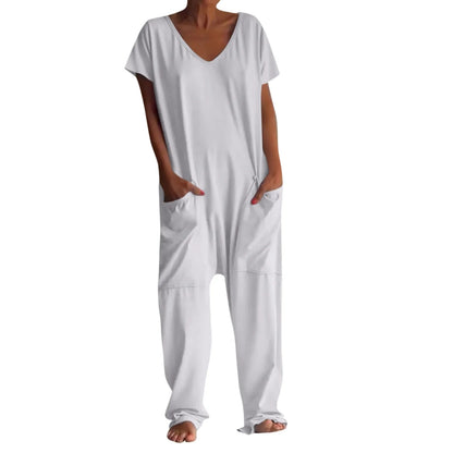 jumpsuit women Fashion Casual Short Sleeve Jumpsuits Loose and comfortable Pullover bodysuit With Pockets trend monos largos Badiee Stylez