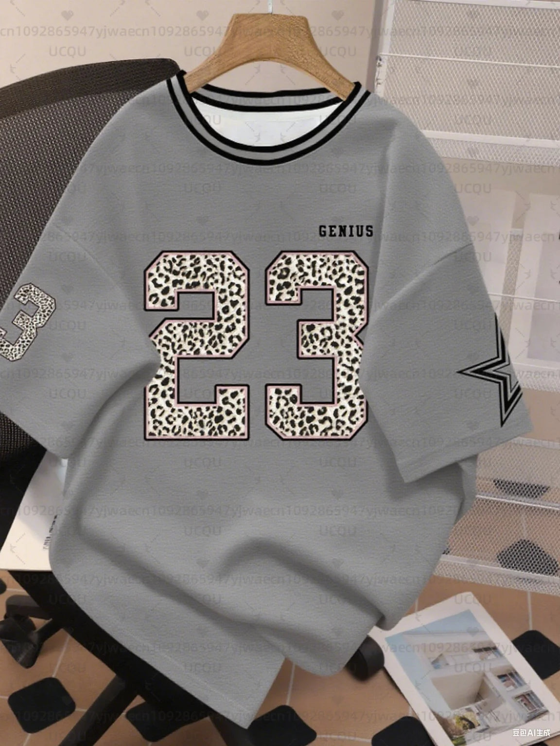 Women's Letter Leopard NO.23 Print Round Neck Short Sleeve T-Shirt Summer Graphic Tee Plus Size Sport T-Shirt