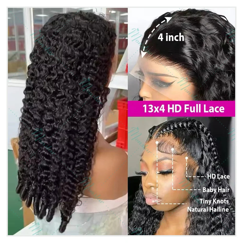 300% Density Burmese Curly Human Hair Wigs 13x4 13x6 HD Full Lace Frontal Wig 100% Human Hair Wigs with Spiral End Natural Black Badiee Stylez