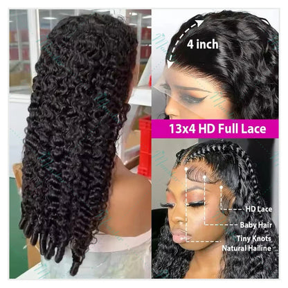300% Density Burmese Curly Human Hair Wigs 13x4 13x6 HD Full Lace Frontal Wig 100% Human Hair Wigs with Spiral End Natural Black Badiee Stylez