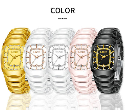 LIGE New Ladies Waterproof Watch Luxury Ceramic Braceletz Women Watches Creative Fashion Original Elegant Quartz Wristwatch Gift