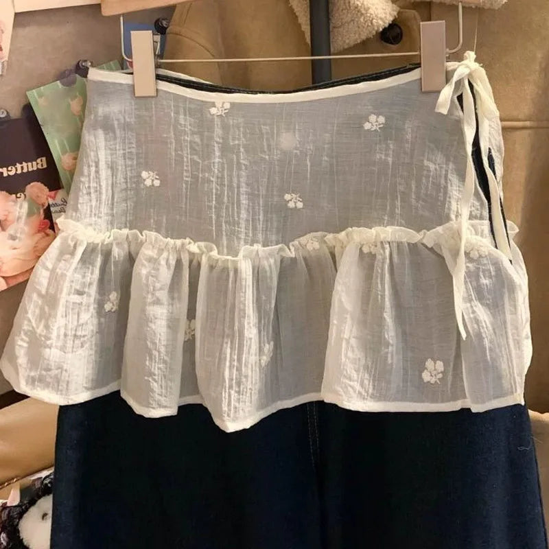 French Lace Up Short Fart Curtain Skirt Spring Layered Skirt INS Women Wrap Skirt Bandage Dress Apron Curtain Expansion Skirt 3 One Size