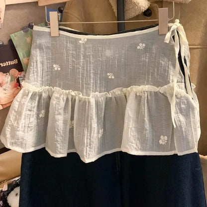 French Lace Up Short Fart Curtain Skirt Spring Layered Skirt INS Women Wrap Skirt Bandage Dress Apron Curtain Expansion Skirt 3 One Size