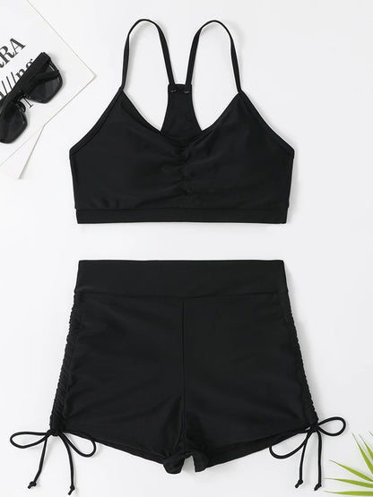 Drawstring Front Shorts Bikinis 2025 High Waist Swimsuit Women Swimwear Female Bathers Bathing Swimming Swim Suit Beachwear
