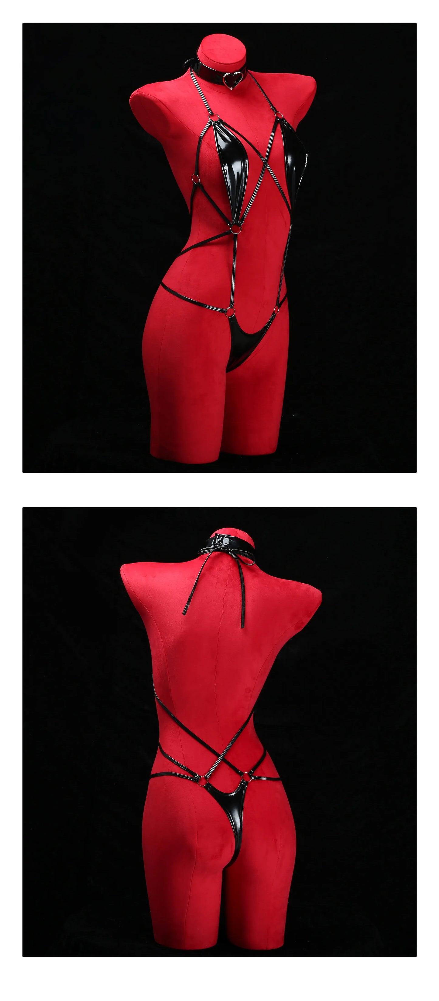 Anime Cosplay Girls Halter Leather Swimsuit Cross Straps Bandage Jumpsuit Bodysuit Lingerie Costumes Hollow Out Pajamas