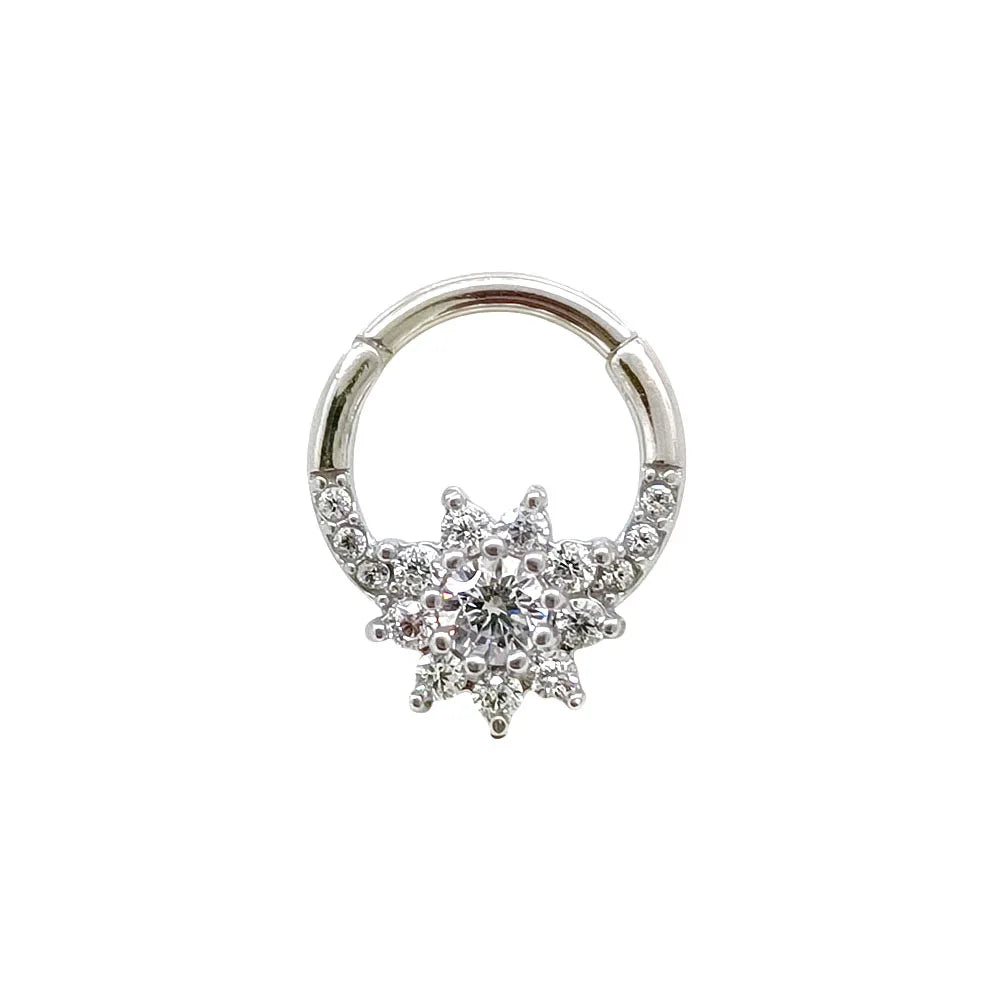 Flower CZ Zircon Septum Piercing Heart Gem Segment Nose Ring WaterDrop Daith Conch Clicker Hoop Earring 100% 316L Surgical Steel F-Silver