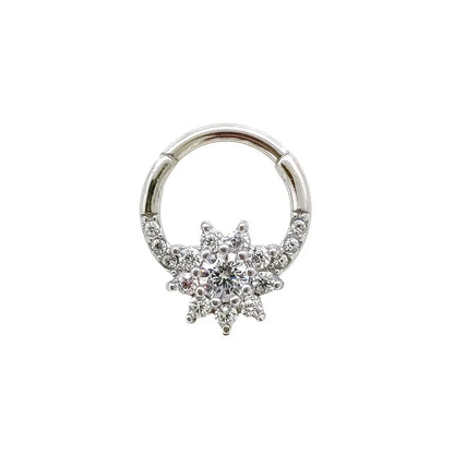 Flower CZ Zircon Septum Piercing Heart Gem Segment Nose Ring WaterDrop Daith Conch Clicker Hoop Earring 100% 316L Surgical Steel F-Silver
