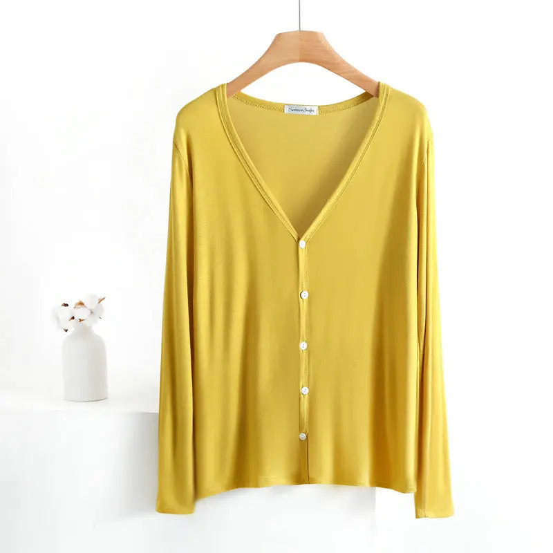 Summer Spring Modal Cardigan Long sleeves Candy colors V Neck Tshirt Open-front sun-proof clothing Air-conditioned tops