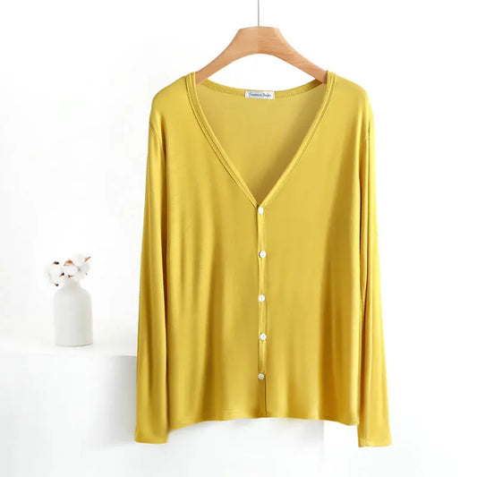 Summer Spring Modal Cardigan Long sleeves Candy colors V Neck Tshirt Open-front sun-proof clothing Air-conditioned tops
