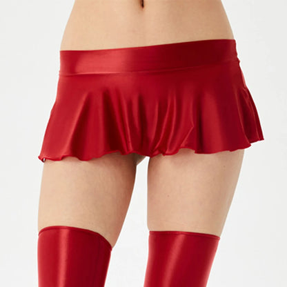 Women's Erotic Super Short Skirts Night Dress Wet Look Party Mini Skirt Sexy Lingerie Wine Red Pink Black