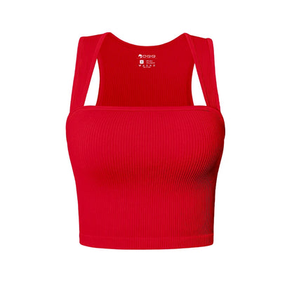 Women Slim Tank Top Sexy Square Neck Sleeveless Ribbed Tops Ladies Crop Top Red