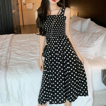 Sexy Off Shoulder Polka Dots Midi Dress Women 2024 Summer Casual High Waist Elegant Office Laides Dresses For Women Badiee Stylez